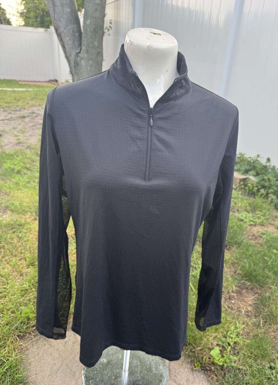 IBKUL Icifil Vented Mesh Quarter Zip Long Sleeve Black Sun Shirt UPF 50 Size M
